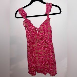 WHITE FOX tan mini dress with pink flower design